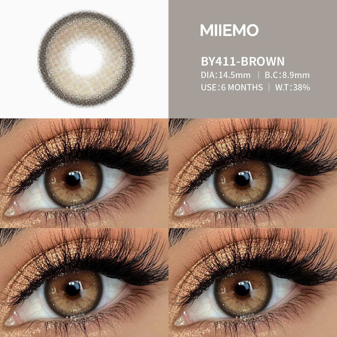 MIIEMO Colored Contact Lenses Soft Hydrogel Prescription Natural Eye Lenses Private Label Wholesale Cosmetic HEMA Material 38%