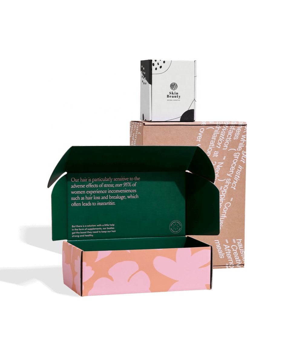 Kraft &amp; Green Corrugated Boxes Embossing Sponge Lining Custom Logo Printed Shipping Boxes for Gift Sets Subscription Packaging