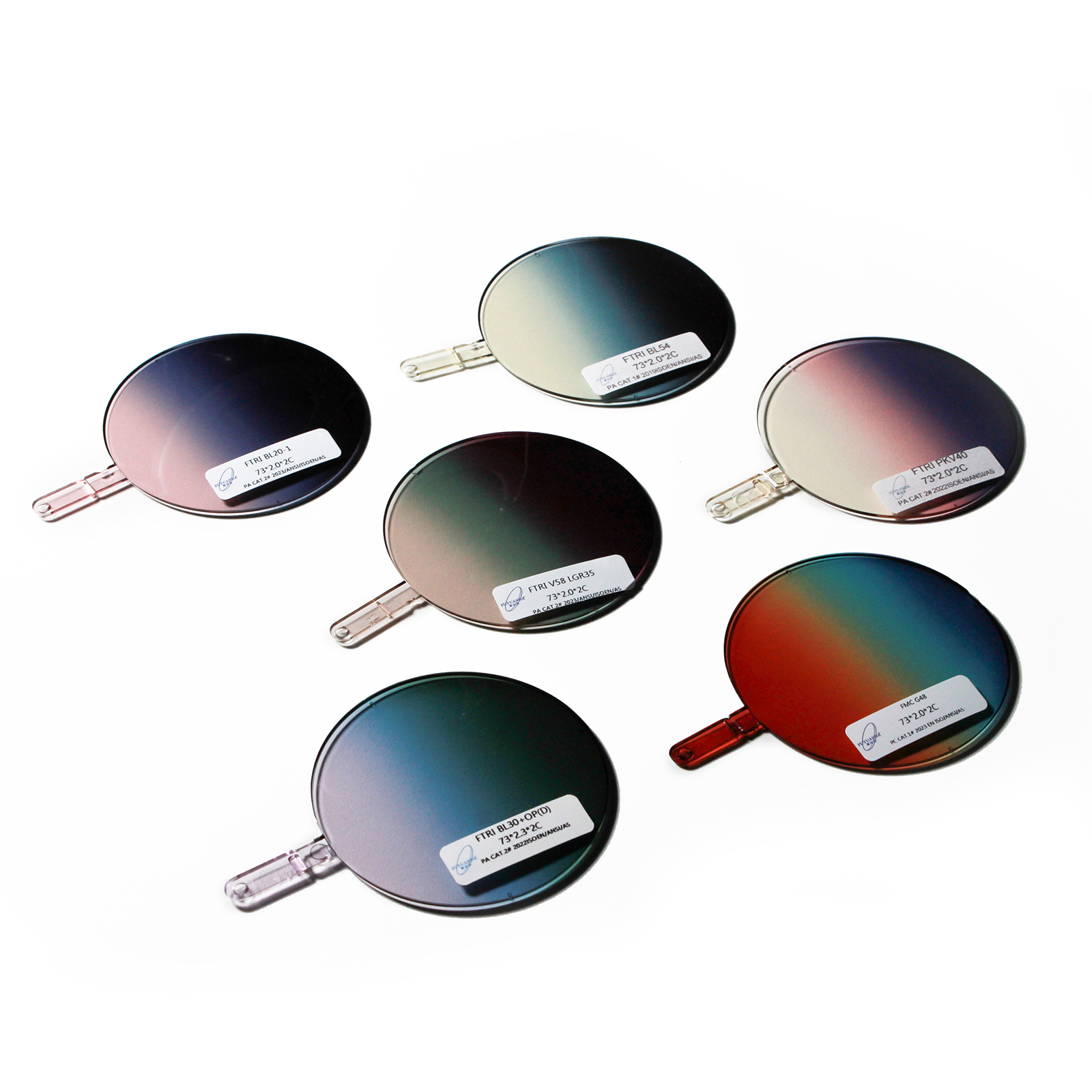Wholesale PC Polycarbonate Rainbow Color Lens Triple Colors Gradient Tinted HMC AR Coating Two-piece Single Vision