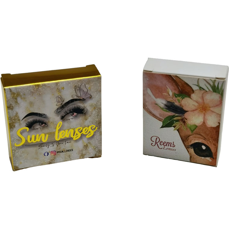 Custom Logo Colored Contact Lens Paper Box Luxury Gold Foil Cosmetic Contact Lenses Box Full Color Printing Cardboard Box