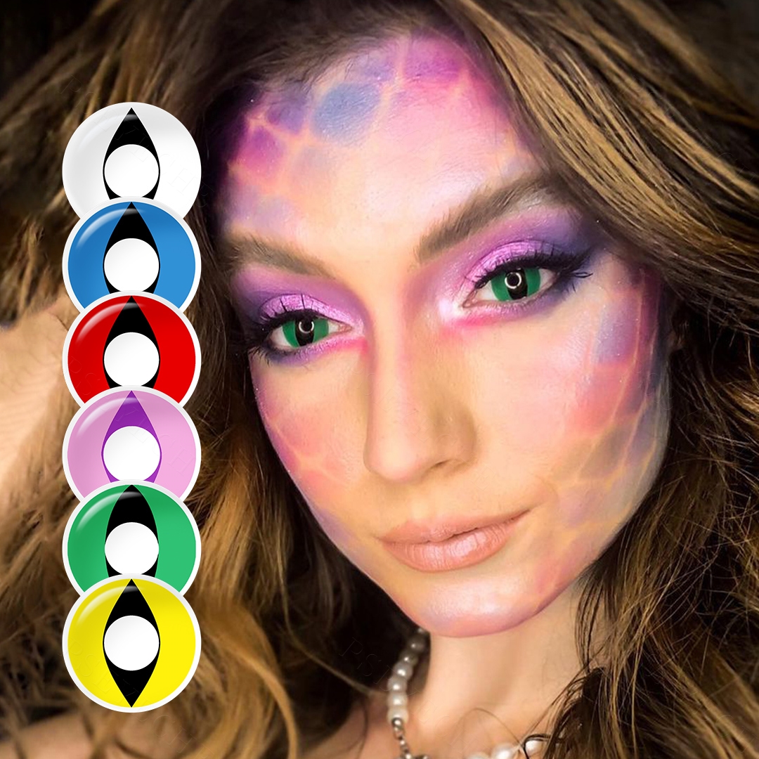 Free Samples Pseyeche Black Out Contact Lenses Halloween Contacts Vampire Cosply Yellow Cat Eye Lens sharingan Contact Lenses