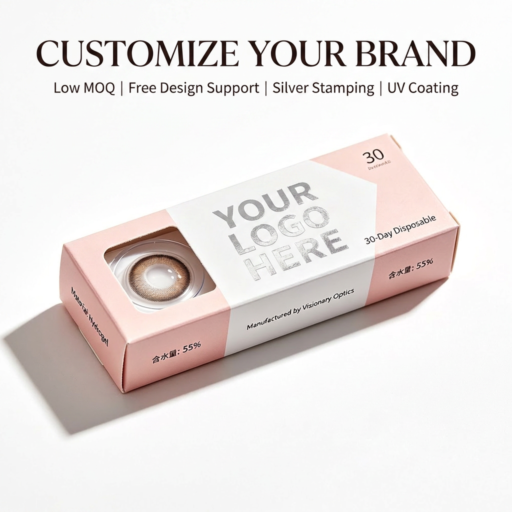 Customized Contact Lens Packaging Box Recycled Materials Embossed UV Bronzing Self Erecting Ivory Board White Paper Box Cosmetic