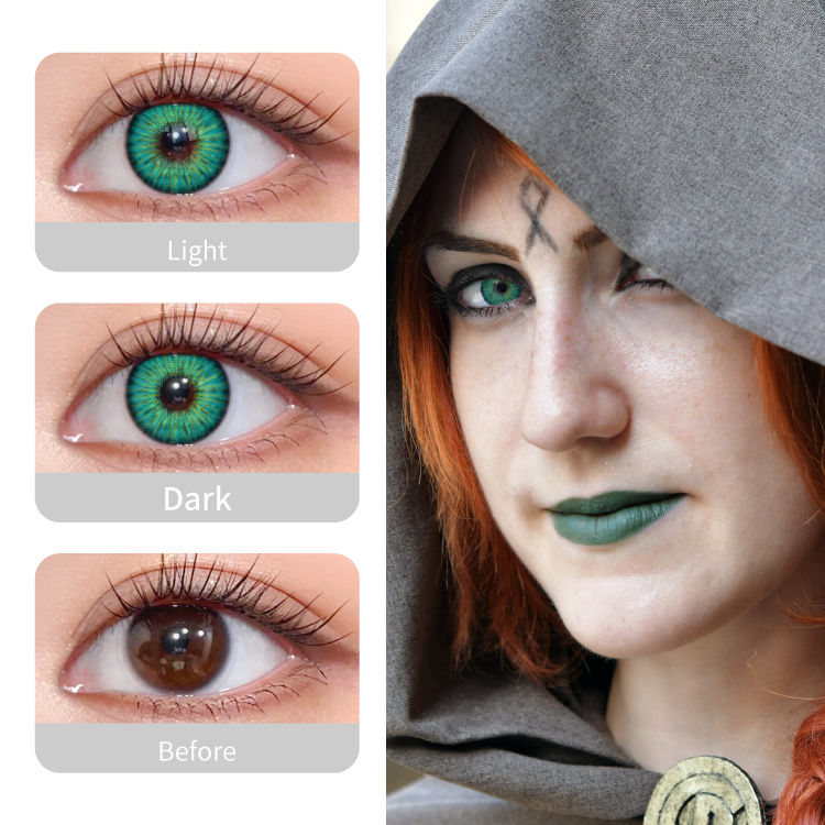 Halloween Special Effect Contact Lenses - Glowing Cat Eye Lenses Green, Breathable Soft Lenses for Horror Costume Makeup