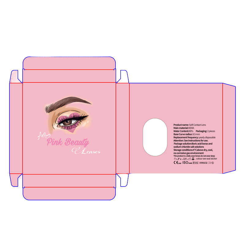 Custom Glossy Lamination Self Erecting Recyclable Sponge Lined False Eyelashes Colored Contact Lens Packaging Box Four-Color