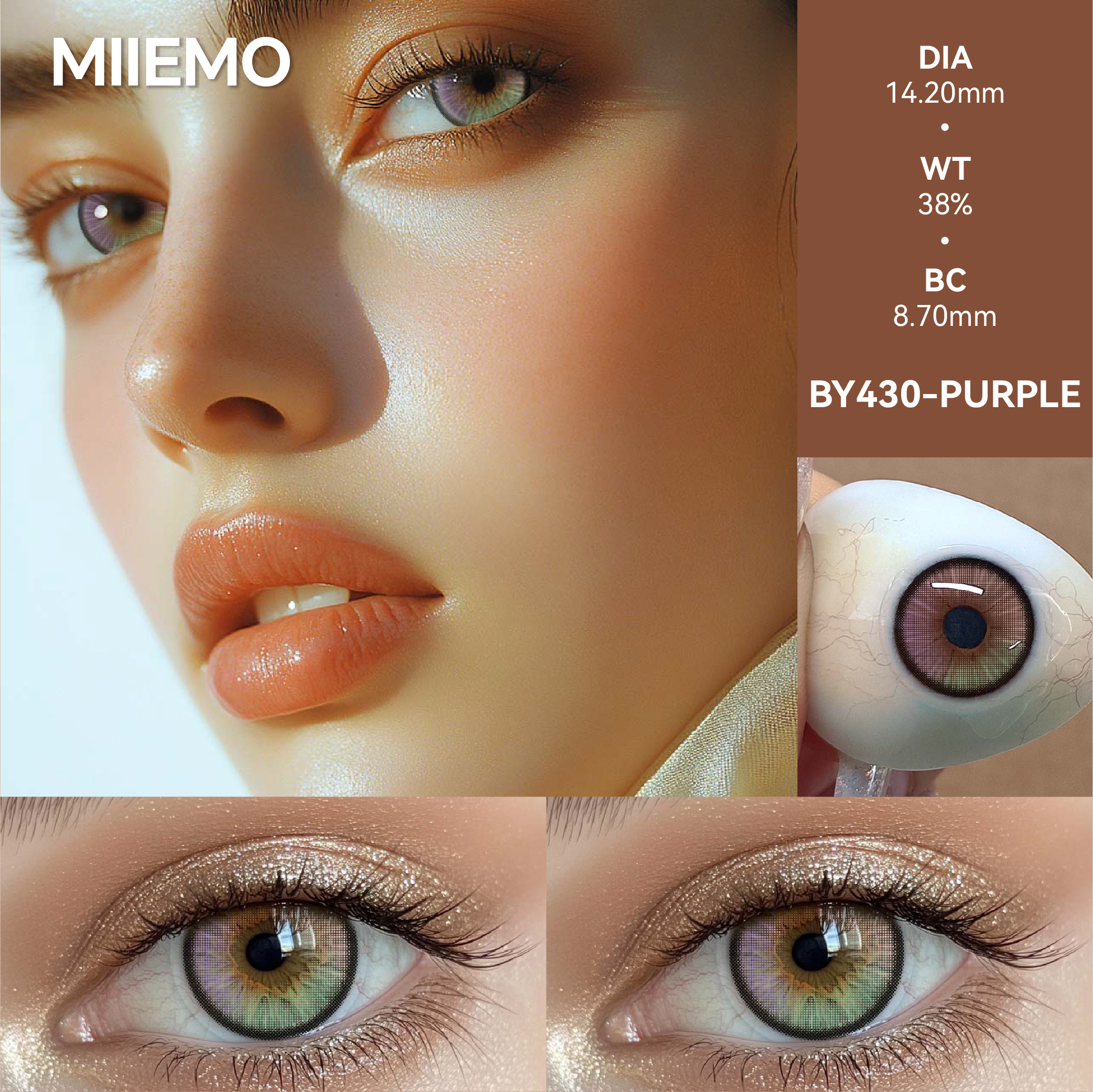 Soft Natural Three Tone Color Contact Lenses 14.0mm Diameter HEMA Material 38% Water Content ISO Certified 6 Months Using Cycle