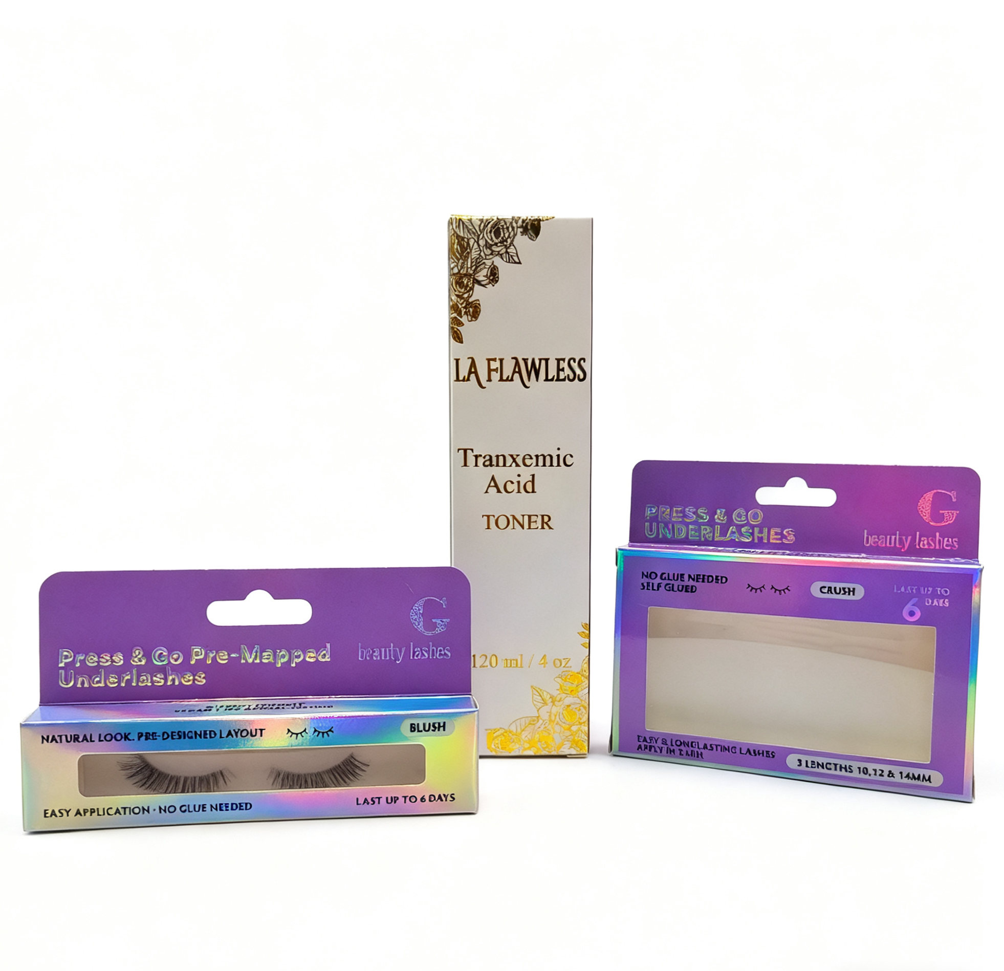 Custom Glossy Lamination Self Erecting Recyclable Sponge Lined False Eyelashes Colored Contact Lens Packaging Box Four-Color