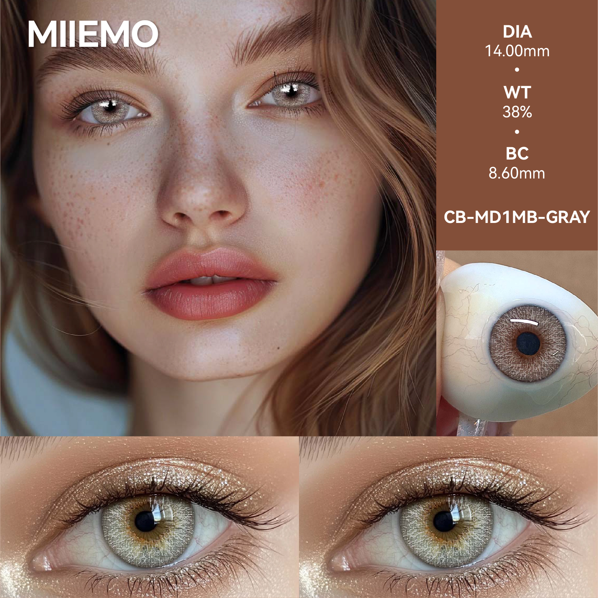 Soft Natural Three Tone Color Contact Lenses 14.0mm Diameter HEMA Material 38% Water Content ISO Certified 6 Months Using Cycle