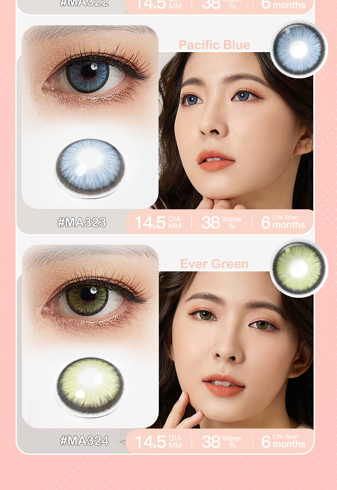 Free Shipping Colored Cosmetic Lenses Wholesale Factory Price Water 38% Disposable Soft Contact Lenses Eye Color Contacts