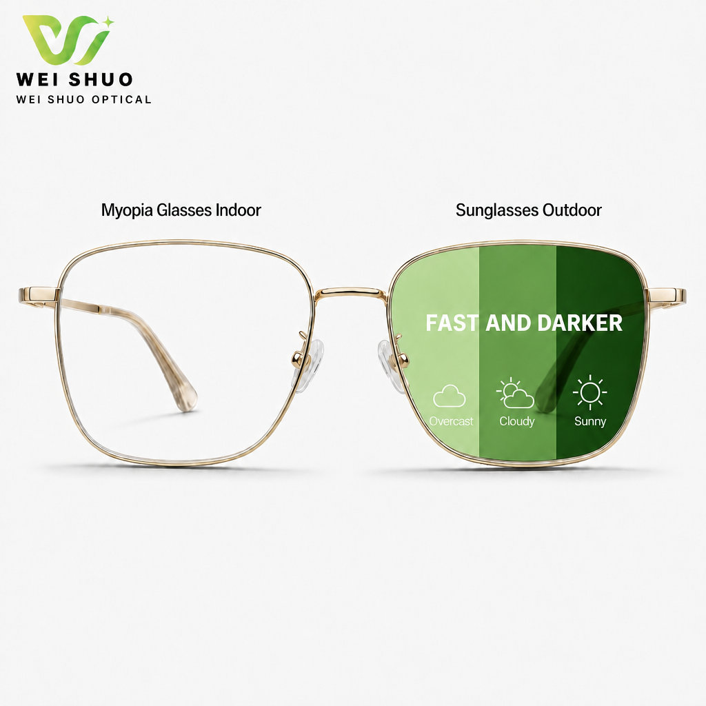 Hot Selling Weishuo Green Model 1.56 Colored Photochromic Optical Lenses Grey Brown Pink Purple Blue Green Orange 3C Base Curve